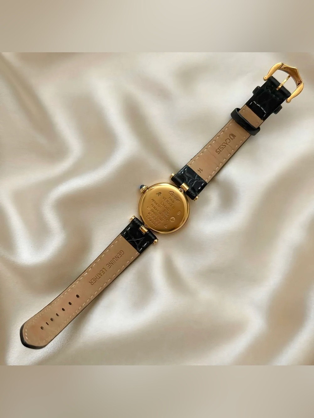 AUTHENTIC VINTAGE CARTIER BLACK LEATHER WATCH - WITH BOX - Picture 7 of 8
